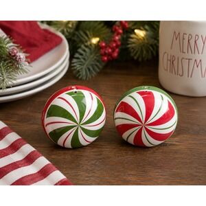 Pier 1 Imports Candy Cane Salt Pepper Shakers Christmas Peppermint‎ Stoneware